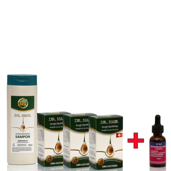 3 Havi Dr Hair Hajuhullás Elleni Kúra + 30ml Hajersőítő Biotin és 20K MCG Kollagén